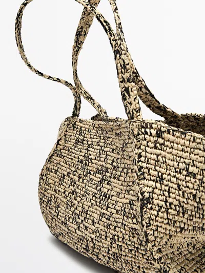Massimo Dutti 100% Raffia Mid In Gray