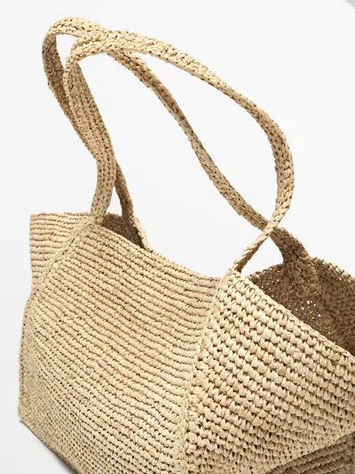 Massimo Dutti 100% Raffia Mid In Sand