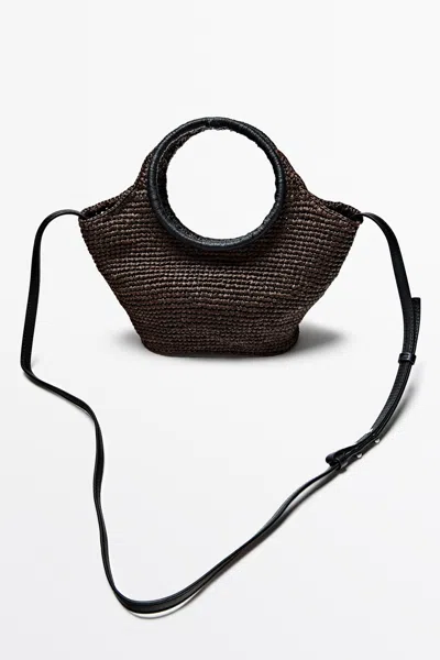 Massimo Dutti 100% Raffia Mini Crescent Bag In Red