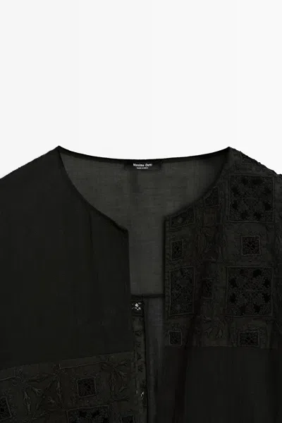 Massimo Dutti 100% Ramie Embroidered Dress In Black