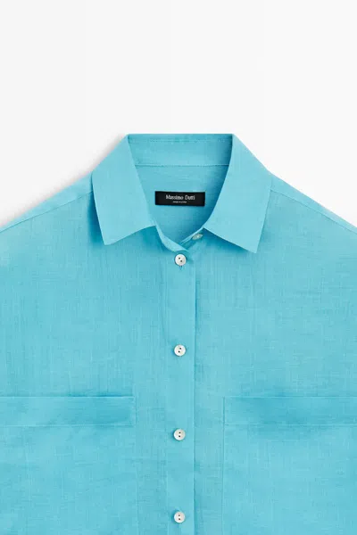 Massimo Dutti 100% Ramie Flowing Pocket Shirt In Blue