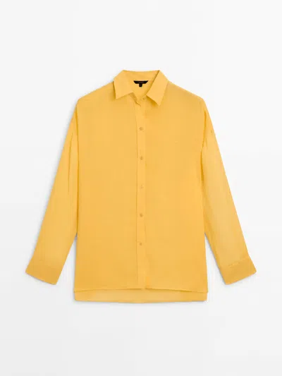 Massimo Dutti Oversize-hemd Aus Reinem Ramie In Gelb