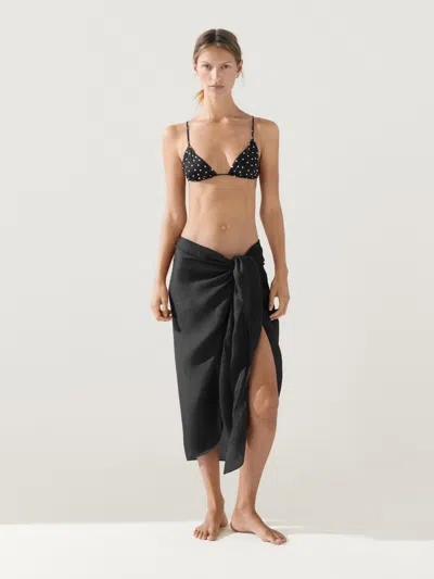 Massimo Dutti Jupe Paréo 100 % Ramie In Black