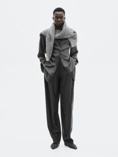 Massimo Dutti 100% Silk Fitted Flowing Shirt In Gray