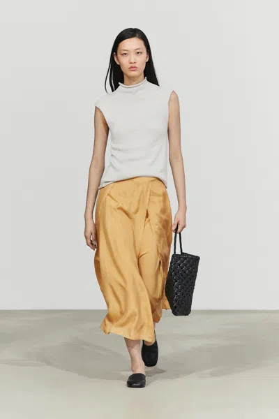 Massimo Dutti Saia Midi Fluida 100% Seda Total Look In Gold