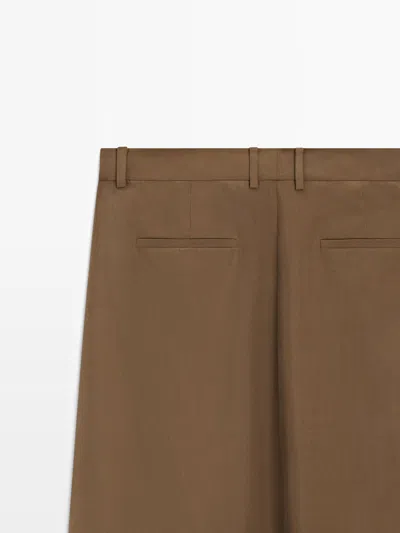 Massimo Dutti 100% Silk Midi Skirt With Gathered Detail In Brown