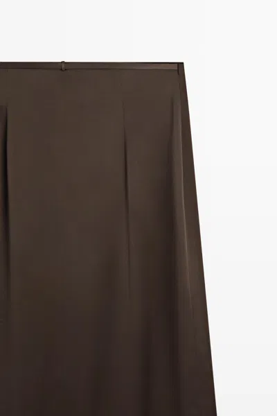 Massimo Dutti 100% Silk Pareo Skirt With Lace Detail In Brown
