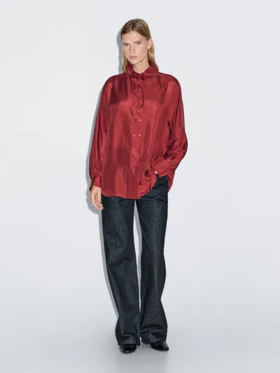 Massimo Dutti 100% Silk Shirt With Button Details In Red
