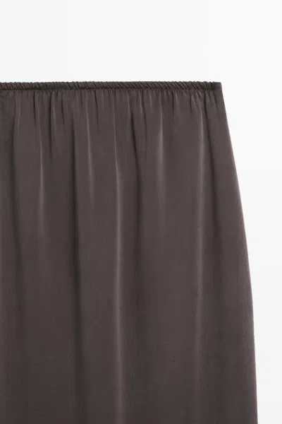Massimo Dutti 100% Silk Straight Midi Skirt In Burgundy