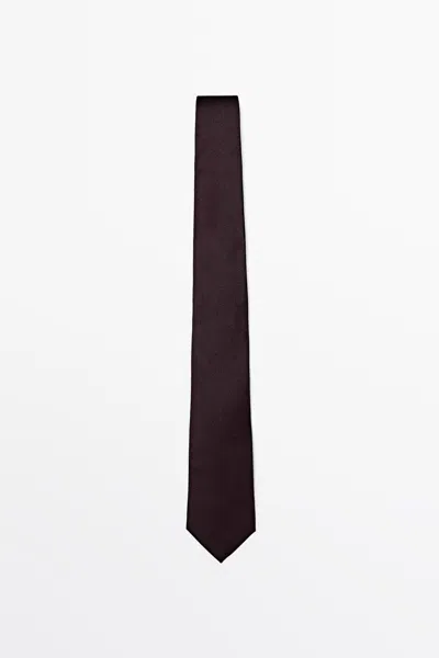 Massimo Dutti 100% Silk Textured Tie In Burgundy