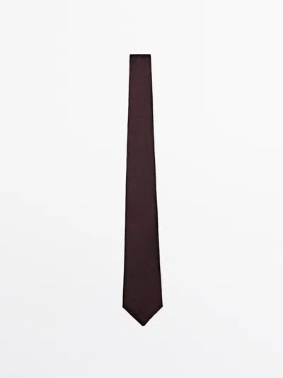 Massimo Dutti 100% Silk Tie In Brown