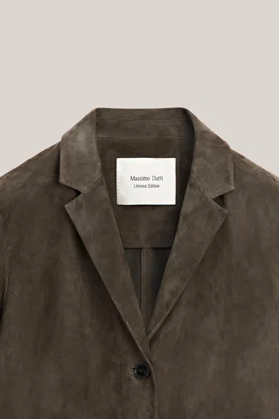 Massimo Dutti 100% Suede Leather Blazer In Brown