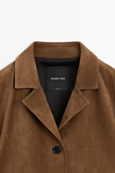 Massimo Dutti 100% Suede Leather Blazer In Brown