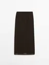 Massimo Dutti 100% Waffle-knit Linen Skirt In Chocolate