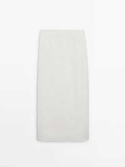 Massimo Dutti 100% Waffle-knit Linen Skirt In Cream
