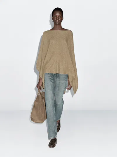 Massimo Dutti 100% Wool Asymmetric Knit Cape In Neutral