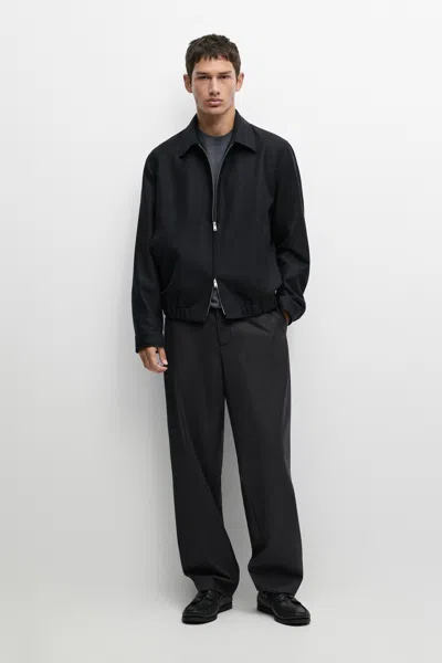 Massimo Dutti 100% Wool Bomber Jacket In Diepblauw