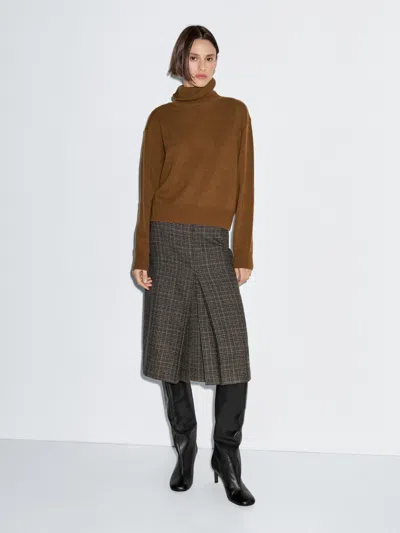 Massimo Dutti 100% Wool Check Midi Skirt In Multi