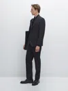 Massimo Dutti 100% Wool Check Suit Blazer In Black