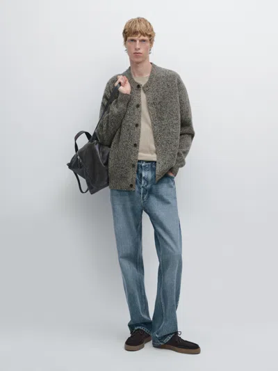 Massimo Dutti 100% Wool Flecked Knit Cardigan In Multi