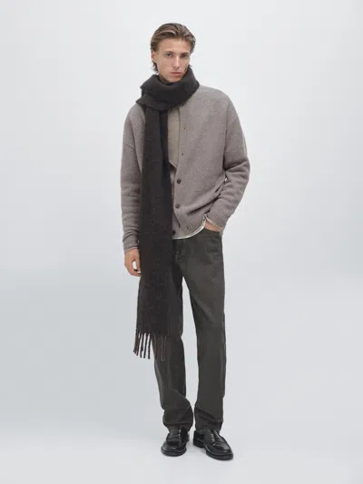 Massimo Dutti 100% Wool High Neck Knit Cardigan In Black