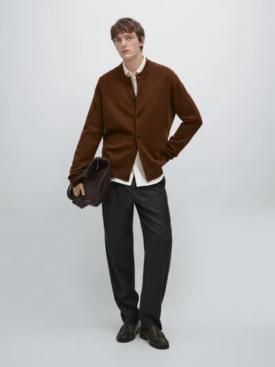 Massimo Dutti 100% Wool Knit Crew Neck Cardigan In Burgundy