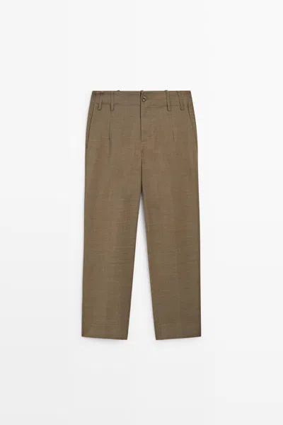 Massimo Dutti 100% Wool Melange Suit Pants In Brown