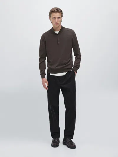 Massimo Dutti 100% Wool Mock Neck Sweater With Buttons In Brown