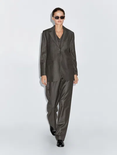 Massimo Dutti 100% Wool Pinstripe Blazer In Animal Print