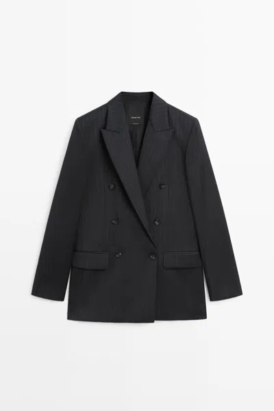 Massimo Dutti Blazer De Fato Com Risca Diplomática 100% De Lã In Black