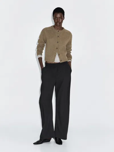 Massimo Dutti 100% Wool Raglan Sleeve Knit Cardigan In Brown