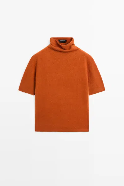 Massimo Dutti 100% Wool Short Sleeve Knit Sweater In Orange