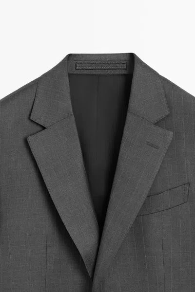 Massimo Dutti 100% Wool Striped Suit Blazer In Gray