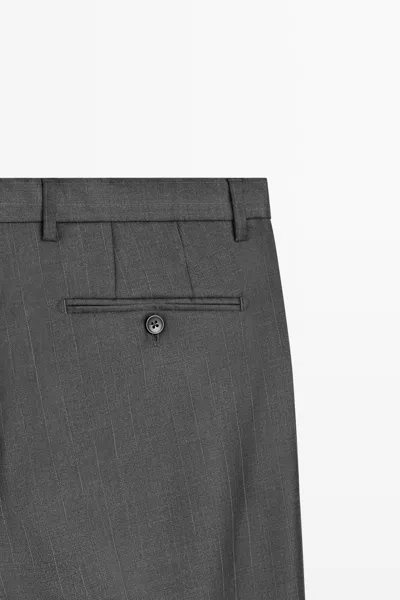 Massimo Dutti 100% Wool Striped Suit Pants In Gray