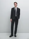 Massimo Dutti 100% Wool Suit Blazer In Black