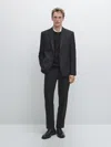Massimo Dutti 100% Wool Suit Blazer In Black