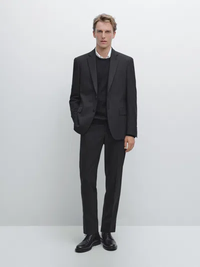 Massimo Dutti 100% Wool Suit Blazer In Black