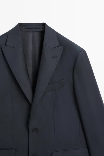 Massimo Dutti 100% Wool Suit Blazer In Blue