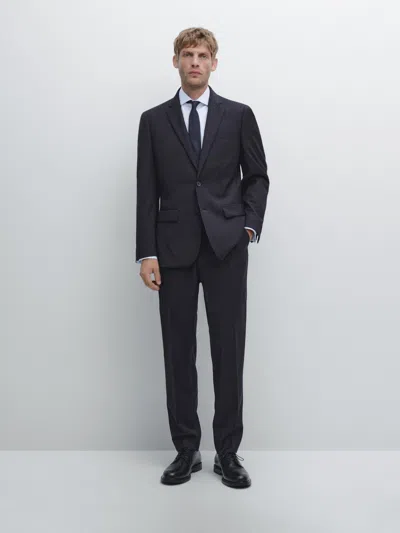 Massimo Dutti 100% Wool Suit Trousers In Black