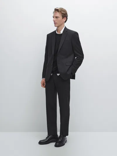 Massimo Dutti 100% Wool Suit Trousers In Black