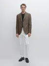 Massimo Dutti 100% Wool Textured Blazer In Brown