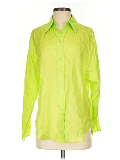 Pre-owned Massimo Dutti 3/4 Sleeve Silk Top Green Square Neckline Tops