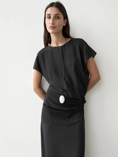 Massimo Dutti Abito Lungo Fluido Stampato Con Nodo In Black