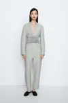 Massimo Dutti Adjustable Tab Suit Pants In Grey Marl