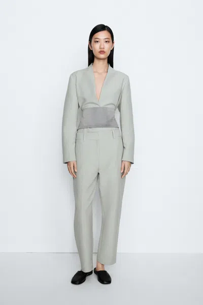 Massimo Dutti Adjustable Tab Suit Pants In Grey Marl