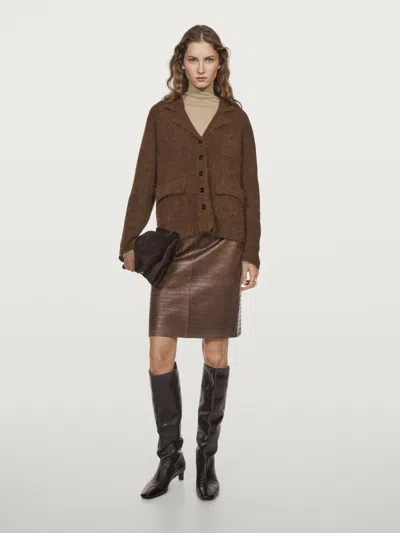 Massimo Dutti Alpaca Blend Knit Cardigan With Pockets In Brown