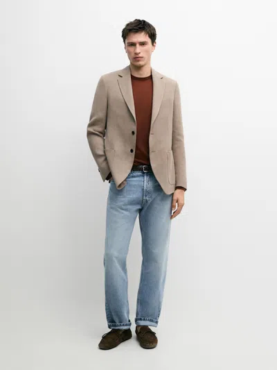 Massimo Dutti American Tailoring With Linen Pocket Detail In Blue