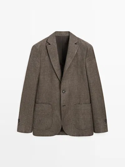 Massimo Dutti Americana Detalle Bolsillos Lino In Brown