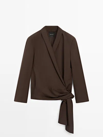 Massimo Dutti Americana Detalle Lazada Mezcla Lana In Brown