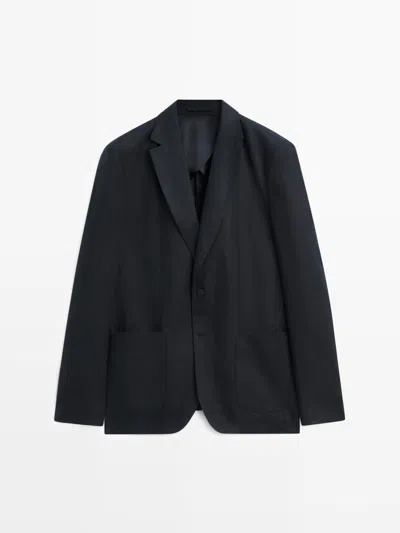 Massimo Dutti Americana Traje 100% Lino In Blue